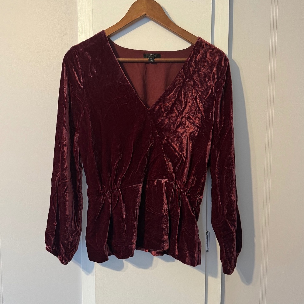 J Crew velvet faux wrap top